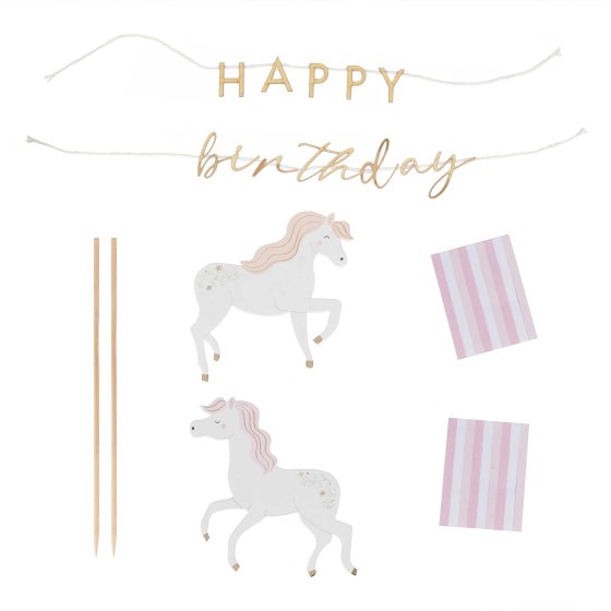 Princess party cake topper, unicorn cake topper, happy birthday cake decoration, princess-themed cake topper, unicorn party supplies, pink tassel cake topper, 15cm unicorn cake topper, wooden dowel cake topper, Amscan party decoration, kids’ birthday cake décor.