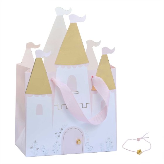 Princess Party Castle Party Bags, princess party bags, castle theme party bags, 5 pack party bags, pink star charm bracelets, fairytale party bags, royal theme party bags, princess birthday bags, party favour bags, kids party supplies, princess party decorations.