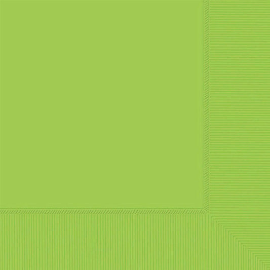 kiwi green lunch napkins, disposable green napkins, Amscan napkins, 16.5cm napkins, solid coloured napkins, party napkins, green napkins 40 pack, vibrant napkins