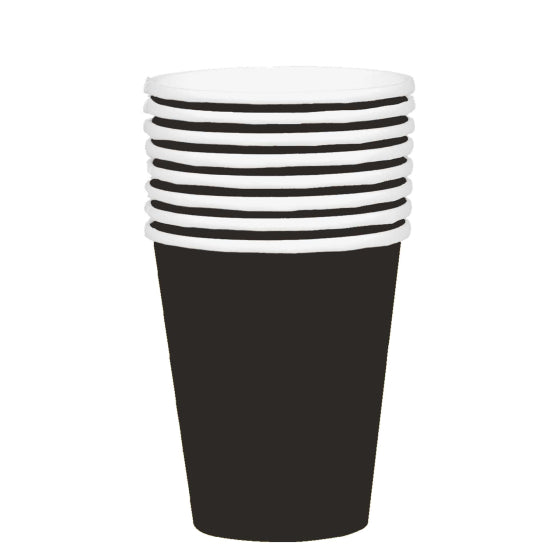 black paper cups, disposable black cups, Amscan paper cups, 354ml cups, party cups, 20 pack black cups, solid colour paper cups, black disposable cups