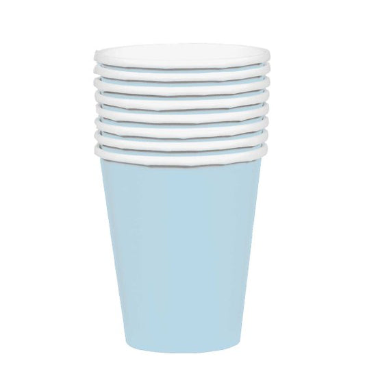 Amscan pastel blue paper cups, disposable paper cups, 354ml party cups, coated paper cups, pastel blue event drinkware, paper cups for cold drinks, bulk paper cups