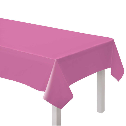Bright pink paper tablecover, Amscan pink tablecover, disposable party tablecloth, pink party supplies, 1.37m x 2.7m paper tablecloth, event tablecover, pink table decoration, paper tablecover for birthdays, baby showers, bridal parties, pink disposable tablecover.
