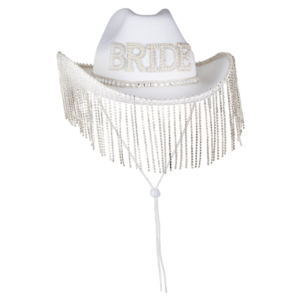 bride cowgirl hat, white bridal cowboy hat, hen party bride hat, western hen do accessories, diamante tassel bride hat, cowgirl wedding hat, white bride party hat, embellished bride hat, bride to be cowboy hat, hen night accessories Australia, bachelorette party hat, honeymoon hat for bride, bridal statement hat, bride fancy dress hat, bride hat with tassels, bride Western hat, white hat for hen party, stylish bride party wear, bride hat one size, photo-worthy bride accessories