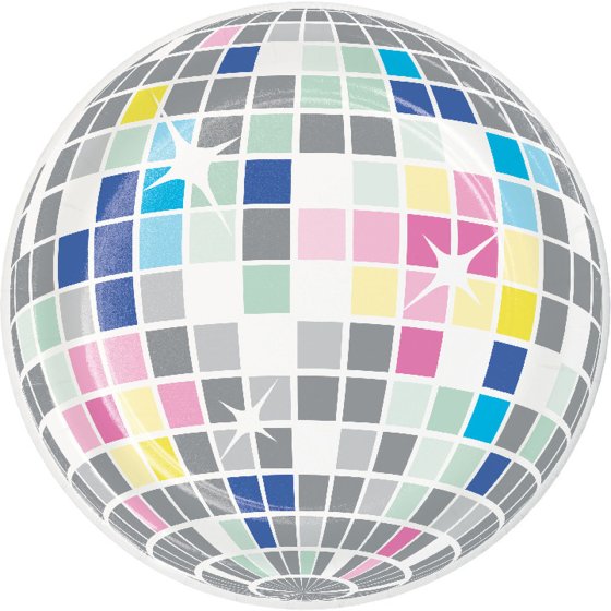 **Alt Text (Keywords):**  
Disco ball paper plates, 17cm party plates, retro theme plates, disposable disco party plates, Amscan paper plates, 8 pack paper plates, disco ball party supplies, small party food plates, retro party tableware, disco-themed birthday plates, paper plates for cake, colourful party plates, 70s disco party supplies, vibrant disposable plates, round paper plates, retro celebration plates, high-quality party plates.  