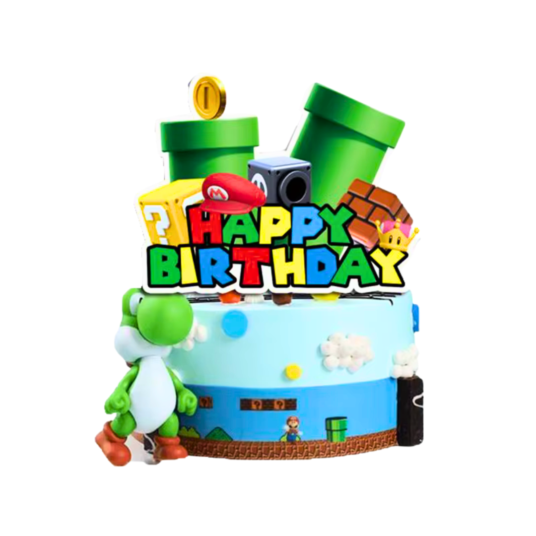 super mario cake topper happy birthday, mario cake decoration topper 12.3 x 13cm, gaming birthday cake topper, super mario cardstock topper, mario party cake decor australia, mario themed birthday cake topper, sturdy cardstock happy birthday topper, super mario kids party cake decorations, cake topper for boys gaming birthday, mario birthday cake supplies brisbane, gold coast gaming cake toppers, sunshine coast mario party decor, australian super mario cake decorations, birthday cake topper mario bros, red 