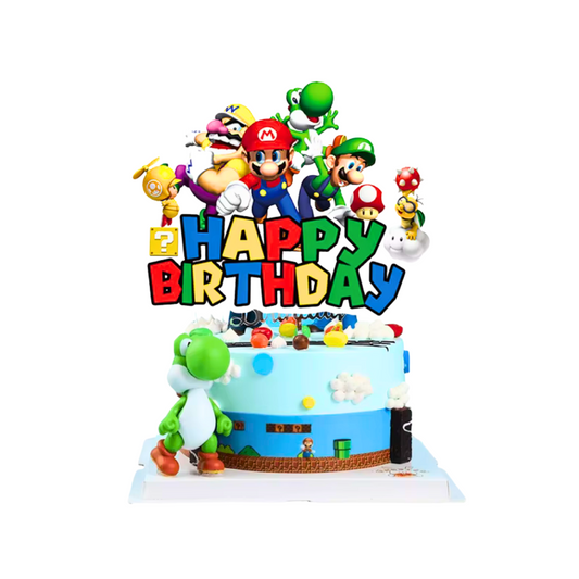 super mario cake topper happy birthday, mario cake decoration topper 12.3 x 13cm, gaming birthday cake topper, super mario cardstock topper, mario party cake decor australia, mario themed birthday cake topper, sturdy cardstock happy birthday topper, super mario kids party cake decorations, cake topper for boys gaming birthday, mario birthday cake supplies brisbane, gold coast gaming cake toppers, sunshine coast mario party decor, australian super mario cake decorations, birthday cake topper mario bros, red 