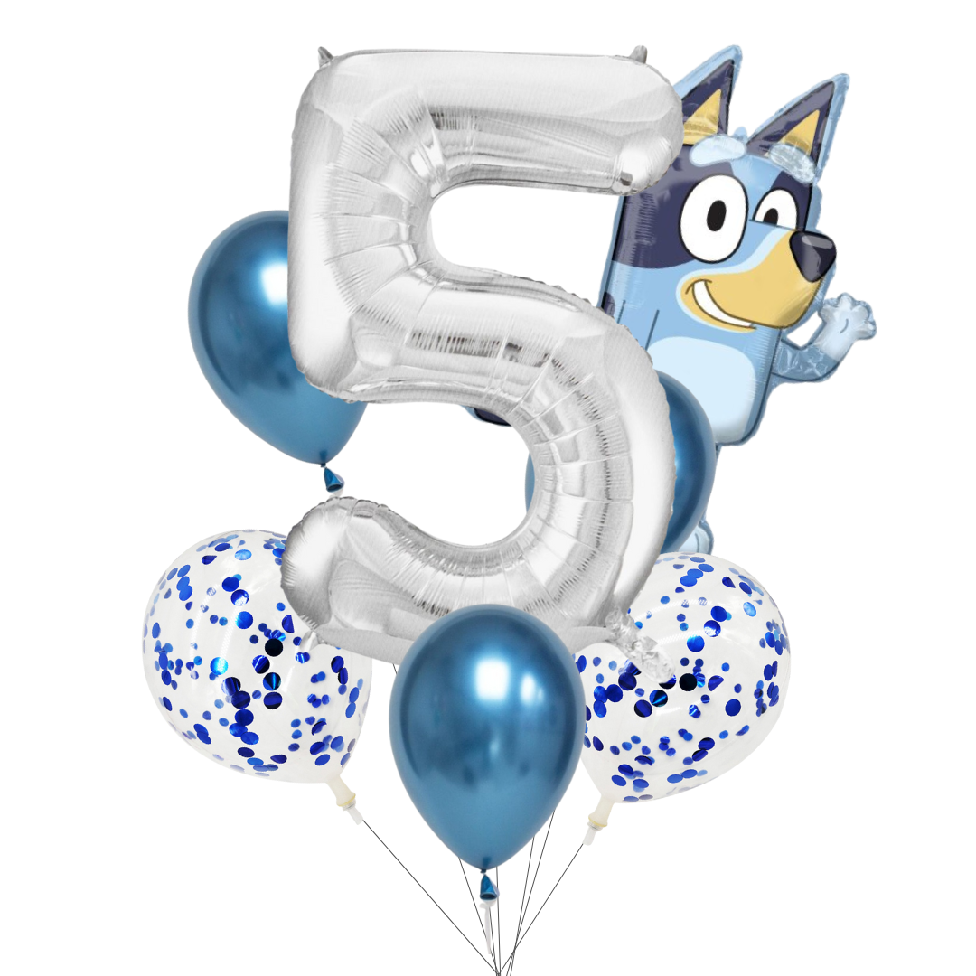 Bluey Balloon Party Bundle | Bluey Foil Balloon, Metallic & Confetti Balloons, Number Foil