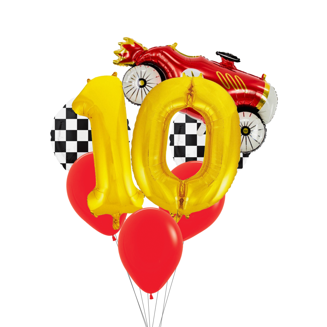 Race Car Balloon Set– Red Car, Checkerboard & Number Balloons