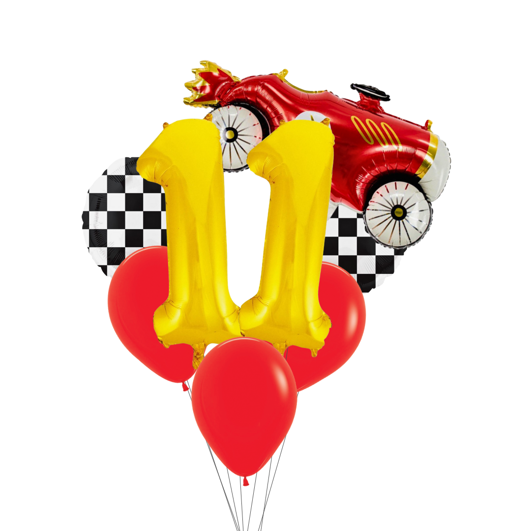 Race Car Balloon Set– Red Car, Checkerboard & Number Balloons