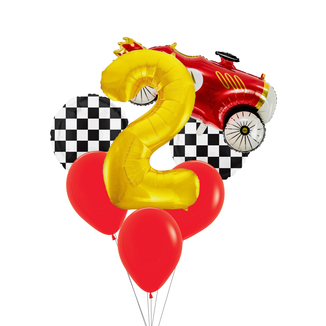 Race Car Balloon Set– Red Car, Checkerboard & Number Balloons