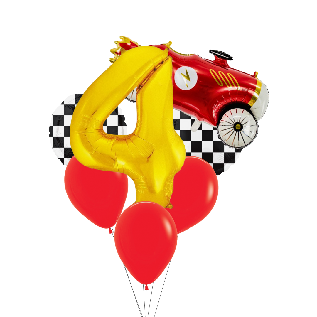 Race Car Balloon Set– Red Car, Checkerboard & Number Balloons