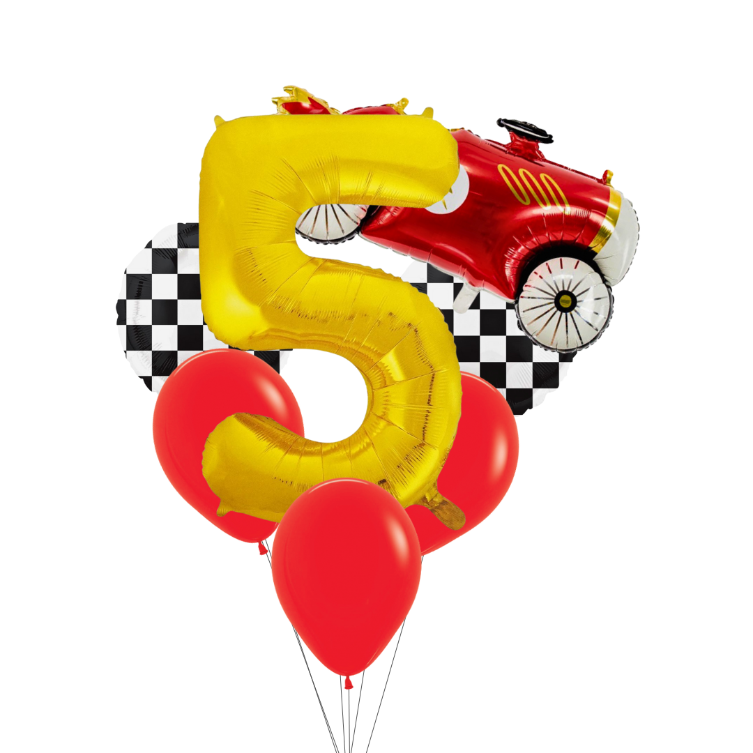 Race Car Balloon Set– Red Car, Checkerboard & Number Balloons