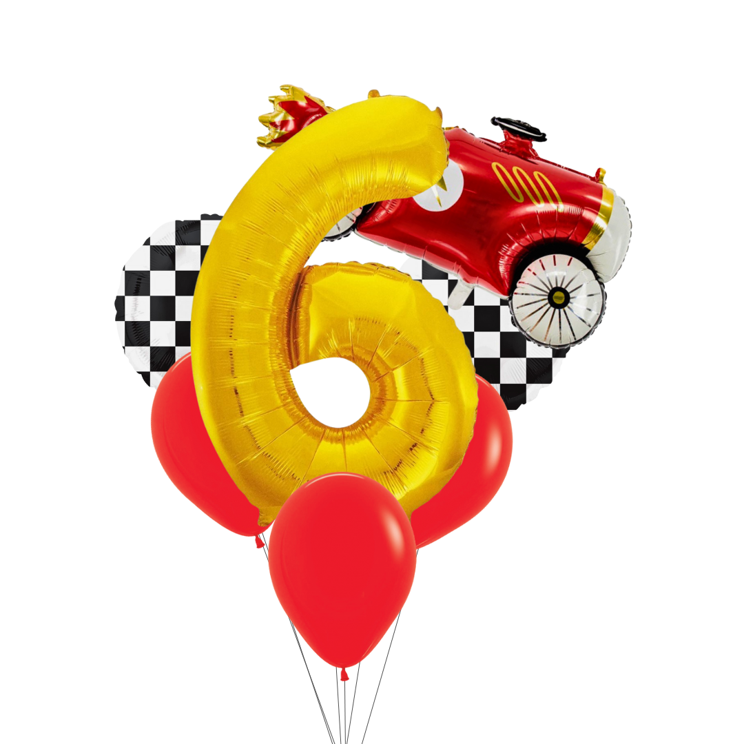 Race Car Balloon Set– Red Car, Checkerboard & Number Balloons