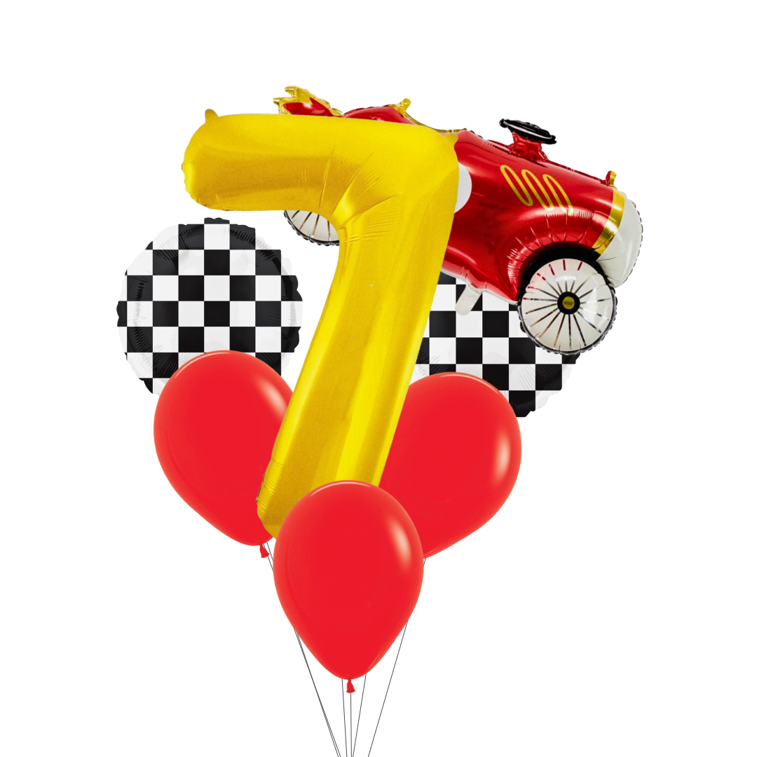 Race Car Balloon Set– Red Car, Checkerboard & Number Balloons