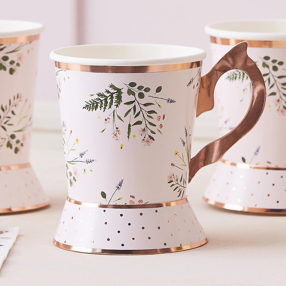 Afternoon Tea Party Cups – Floral Paper Tea Cups (8 Pack) – Decoren