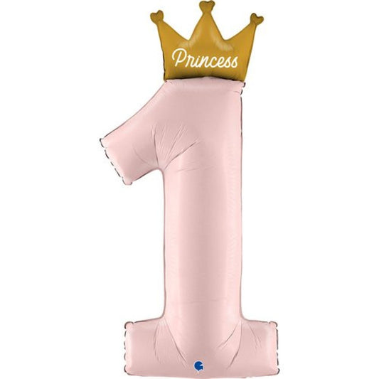 Grabo My 1st Birthday Princess Shaped Foil Balloon, 46-inch (116cm) foil balloon, first birthday party decor, number 1 balloon with crown, pink milestone balloon, princess-themed party supplies, helium balloon for birthdays, reusable foil balloon, party decoration for girls, princess party decoration.