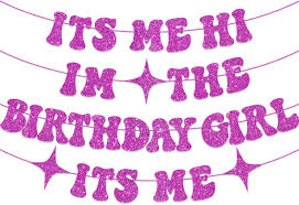 Its Me Hi I’m The Birthday Girl It’s Me banner, glitter iridescent birthday banner, Taylor Swift-inspired party decor, pink glitter party banner, 17 cm letter paper banner, 8 m rope banner, girl’s birthday party decorations, glitter birthday sign, candy buffet banner, party table backdrop, fun-filled party ambience, neon glitter birthday banner, high-quality paper banner.