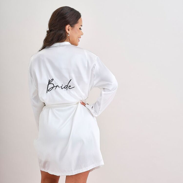 White Robe Party Bride Embroidered White Dressing Gown – Hen Party Robe – Decoren