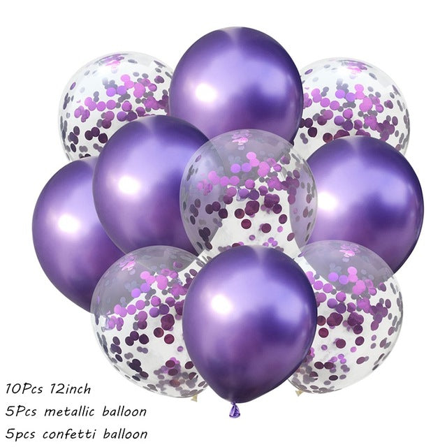 12 inches Purple Metallic Plain and Confetti Balloons - set of 10