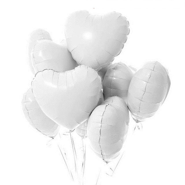 18 inches White Heart Foil Balloons - Set of 10 balloons