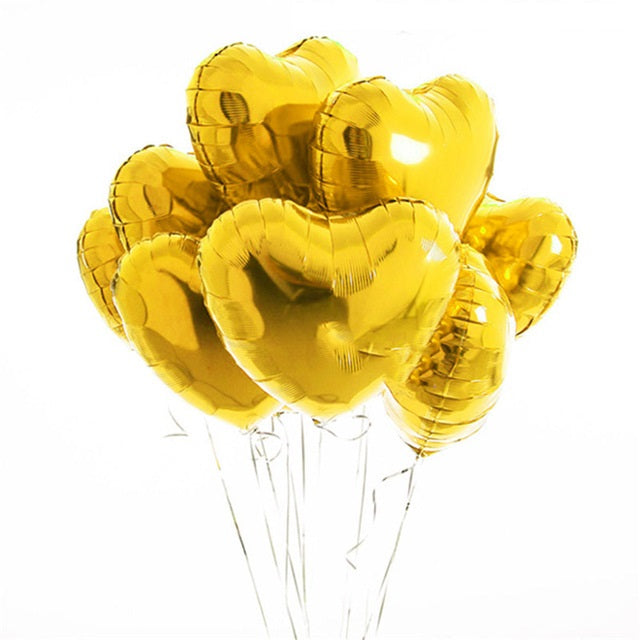 18 inches Gold Heart Foil Balloons - Set of 10 balloons