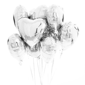 18 inches Silver Heart Foil Balloons - Set of 10 balloons-Balloons-Decoren