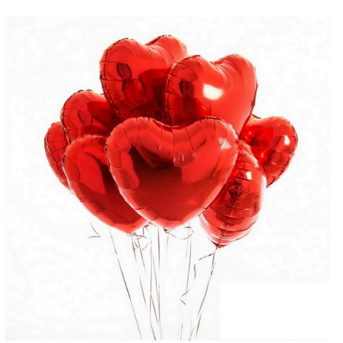18 inches Red Heart Foil Balloons - Set of 10 balloons