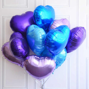 18 inches Purple and Blue Hearts Foil Balloons - Set of 10-Balloons-Decoren