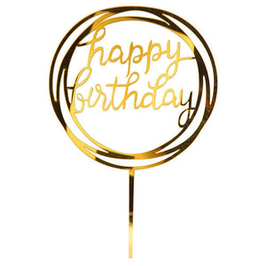 Acrylic Gold Happy Birthday Cake Topper in Circle-Cake Topper-Decoren