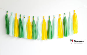Paper and Foil Party Tassel Garlands - Green and Yellow