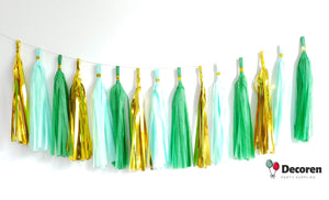 Paper and Foil Party Tassel Garlands - Green and Gold