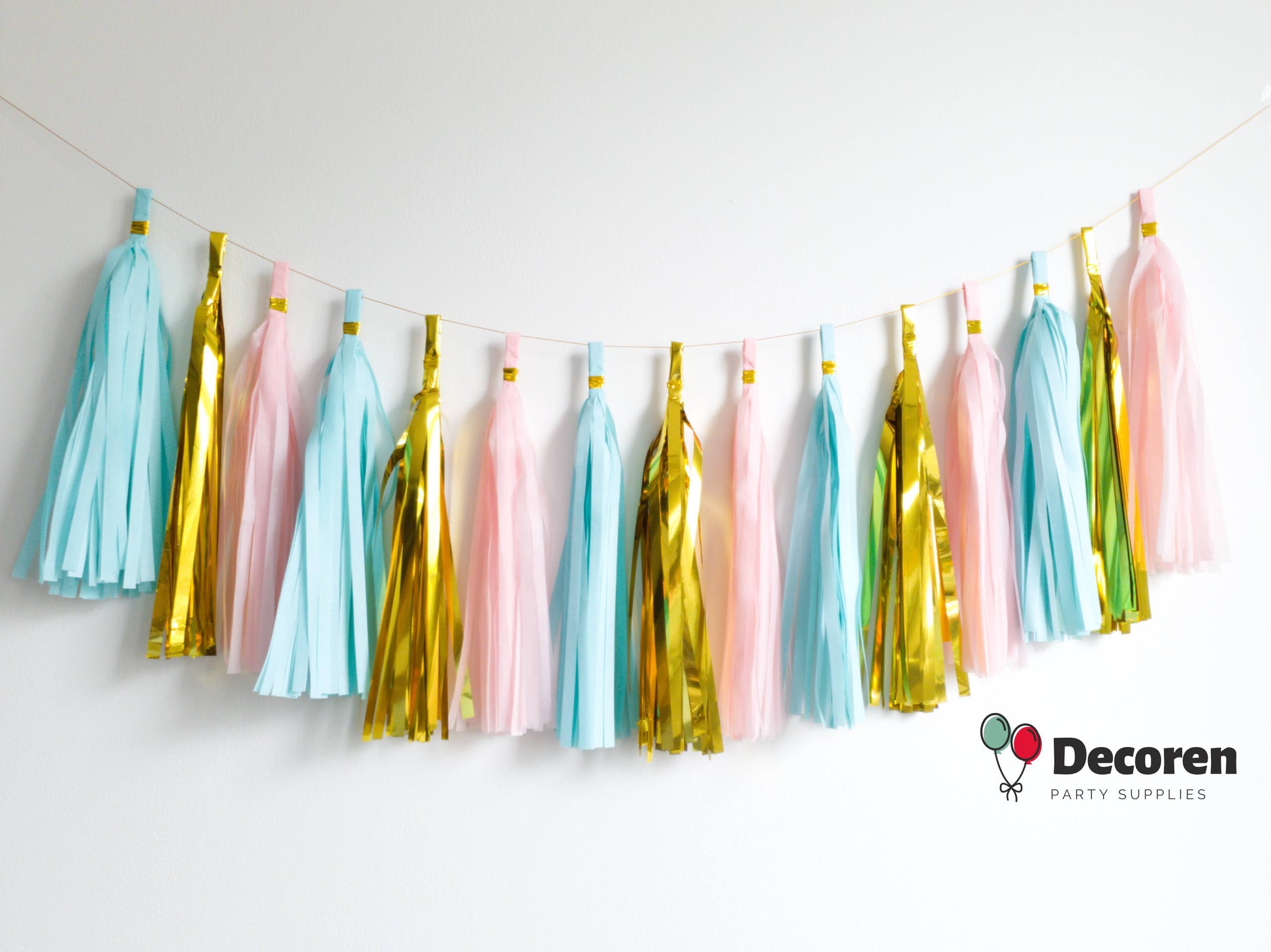 paper tassel garland, foil tassel garland, party tassel decorations, DIY tassel garland, birthday party tassels, wedding tassel decor, baby shower tassels, gender reveal tassel garland, anniversary party decorations, festive tassel banner, hanging party tassels, premium tassel garland, colorful tassel decorations, indoor party decor, outdoor party garland, gold tassel garland, elegant party decorations, tassel banner for events, high-quality party tassels, Brisbane party decorations, Gold Coast party suppli