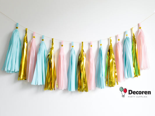paper tassel garland, foil tassel garland, party tassel decorations, DIY tassel garland, birthday party tassels, wedding tassel decor, baby shower tassels, gender reveal tassel garland, anniversary party decorations, festive tassel banner, hanging party tassels, premium tassel garland, colorful tassel decorations, indoor party decor, outdoor party garland, gold tassel garland, elegant party decorations, tassel banner for events, high-quality party tassels, Brisbane party decorations, Gold Coast party suppli