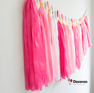 Paper and Foil Party Tassel Garlands - Pink and White