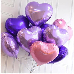 18 inches Purple and Pink Hearts Foil Balloons - Set of 10-Balloons-Decoren