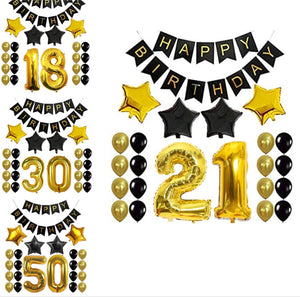 Gold and Black Milestone Birthday Balloons Set