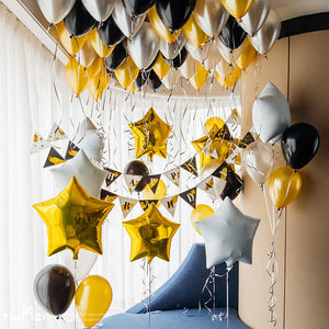 Gold Foil Star Balloons and Silver Latex Balloons Bouquet - Set of 10-Decoren