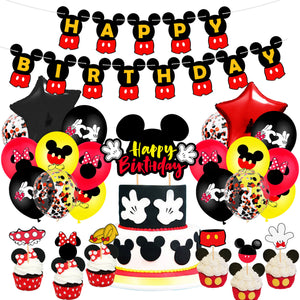 Mickey Mouse Theme Balloons Banner and Cake Topper Set