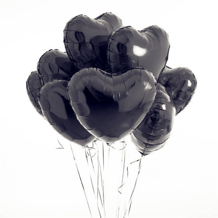 18 inches Black Heart Foil Balloons - Set of 10 balloons