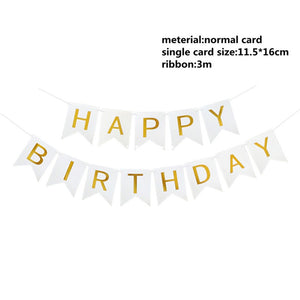 White Happy Birthday Banner with Gold Letters-Birthday Banner-Decoren