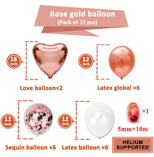 Rose Gold Foil Heart Balloons and Latex Balloons Bouquet - Set of 20 Balloons-Balloons-Decoren