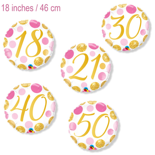 45 cm Round Pink and Gold Milestone Birthday Balloons