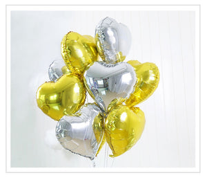 18 inches Gold and Silver Heart Foil Balloons - Set of 10-Balloons-Decoren