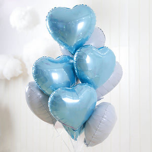 18 inches Blue and White Heart Foil Balloons - Set of 10-Balloons-Decoren