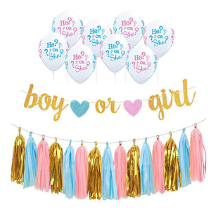 Boy or Girl Banner Balloons and Tassels Set