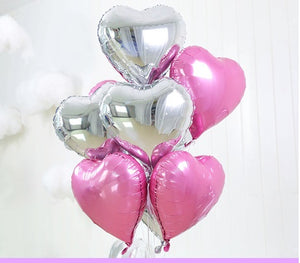 18 inches Pink and Silver Heart Foil Balloons - Set of 10-Balloons-Decoren