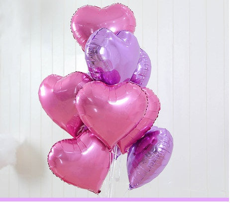 18 inches Light Purple and Pink Heart Foil Balloons - Set of 10