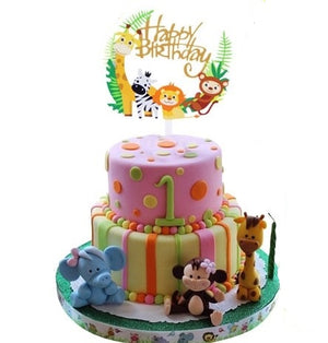 Jungle Animal Happy Birthday Cake Topper