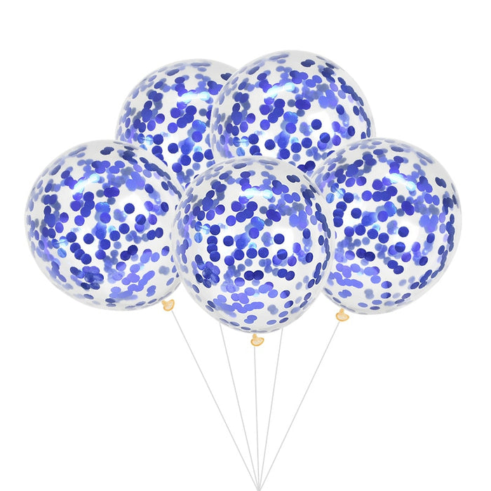 12" Blue Metallic Confetti Balloons | Set of 5