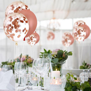 Set of 10 Rose Gold Confetti and Latex Balloons-Decoren